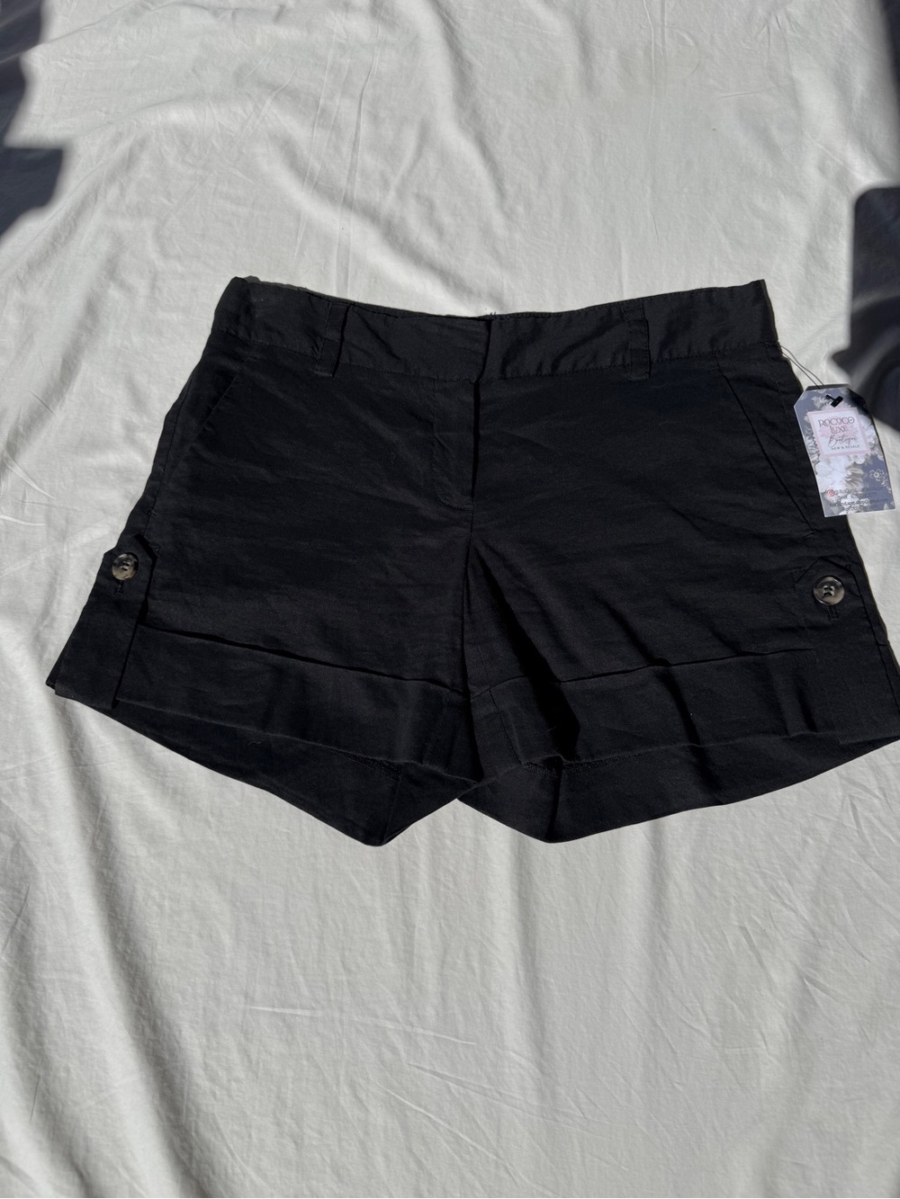 Theory linen short cuff Women's Black Cargo Shorts safari pockets‎ **4